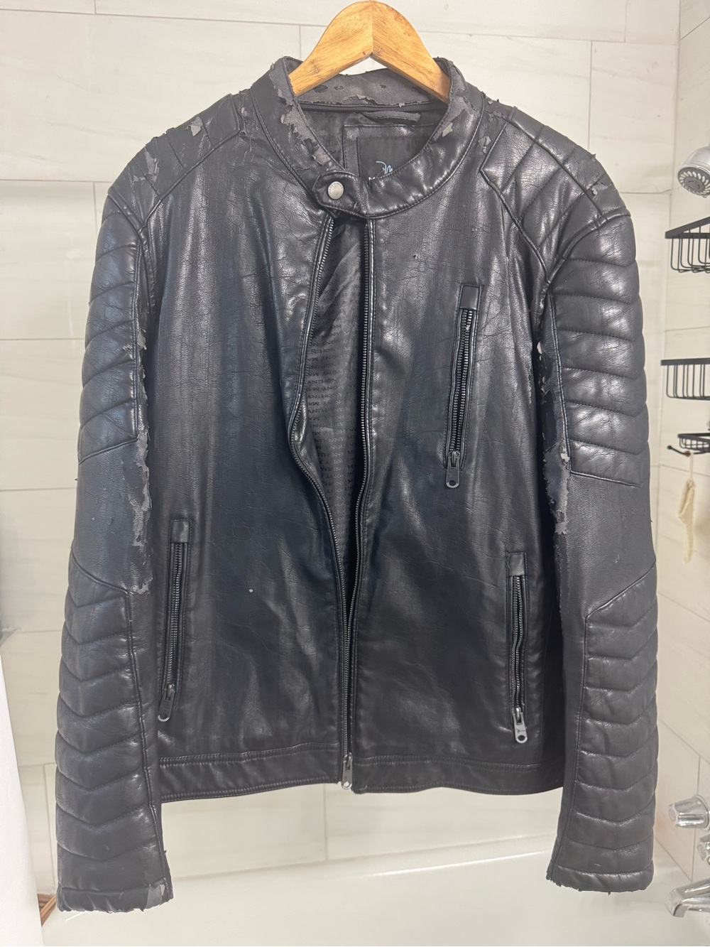 Marc Anthony Men’s Black Faux Leather Moto Jacket – Size Medium
